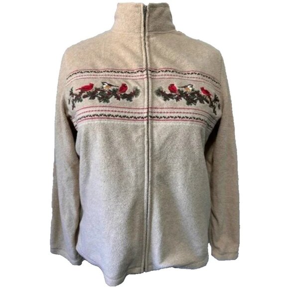 Croft & Barrow Women’s Fleece Jacket 1X Beige Zip Front Embroidered Cardinals Wi - Picture 2 of 11